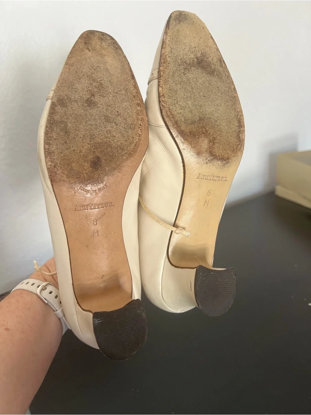 Ann Taylor Cream Lace-Up Pointed Toe Heels